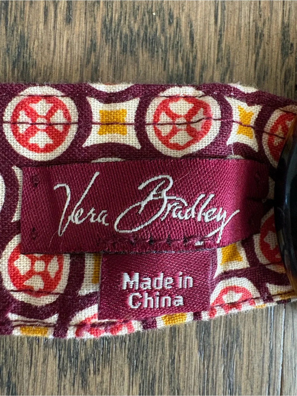 Vera Bradley Maroon Floral Fabric Belt with Tortoiseshell Ring